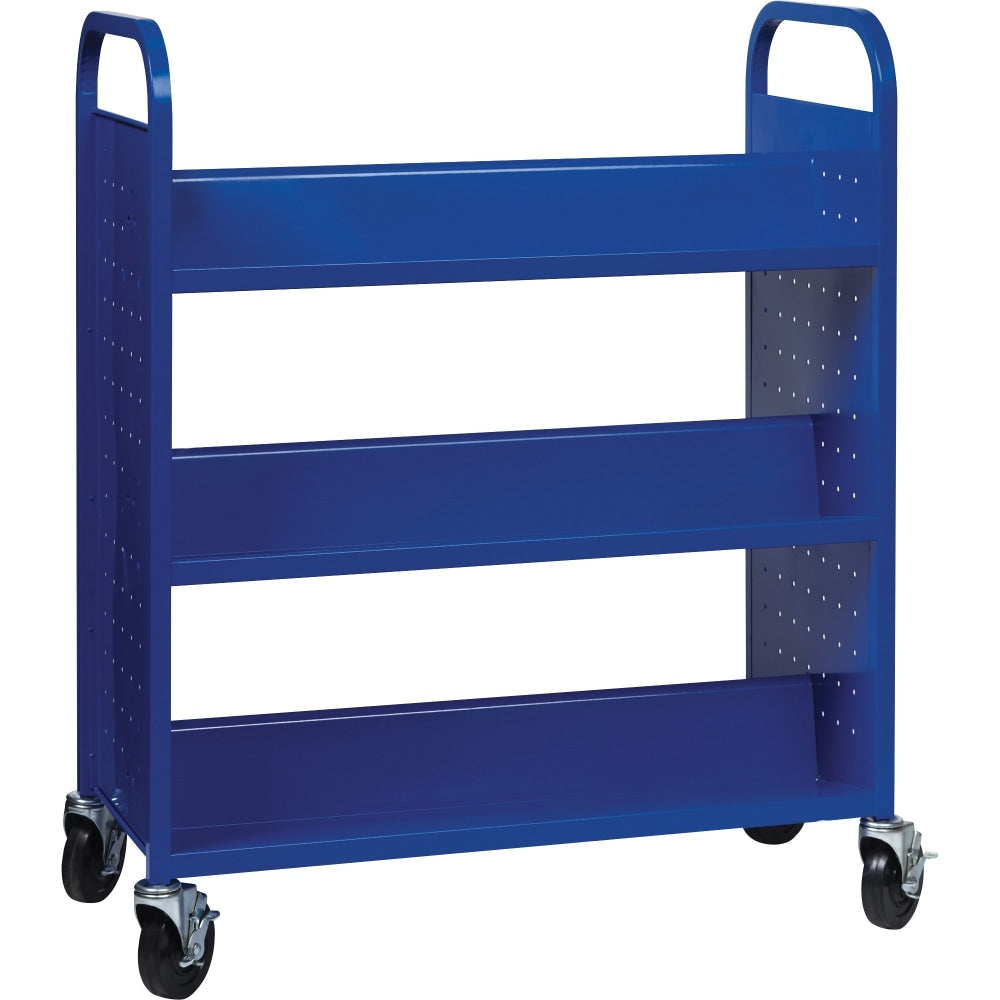 Lorell Double-sided Book Cart - 6 Shelf - Round Handle - 5in Caster Size - Steel - 38in Width x 18in Depth x 46.3in Height - Blue