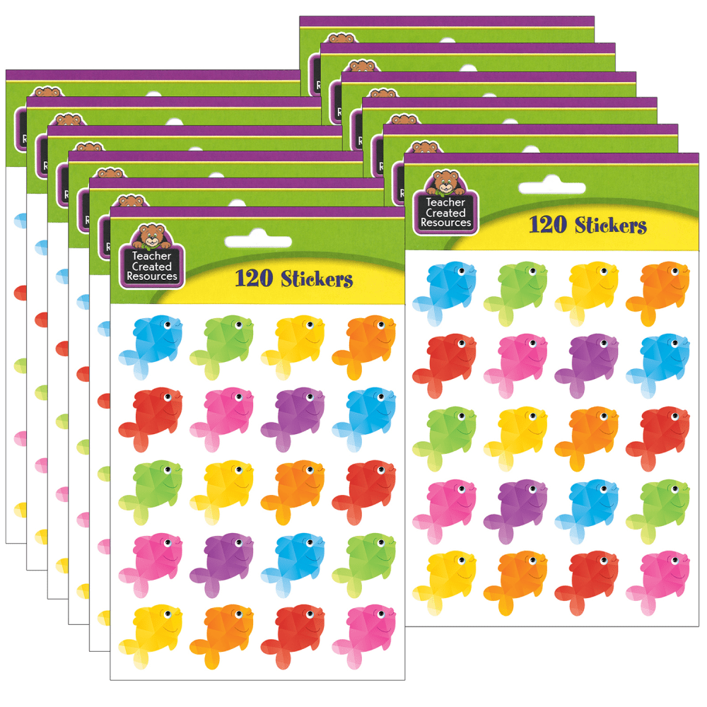 Teacher Created Resources Stickers, Colorful Fish, 120 Stickers Per Pack, Set Of 12 Packs