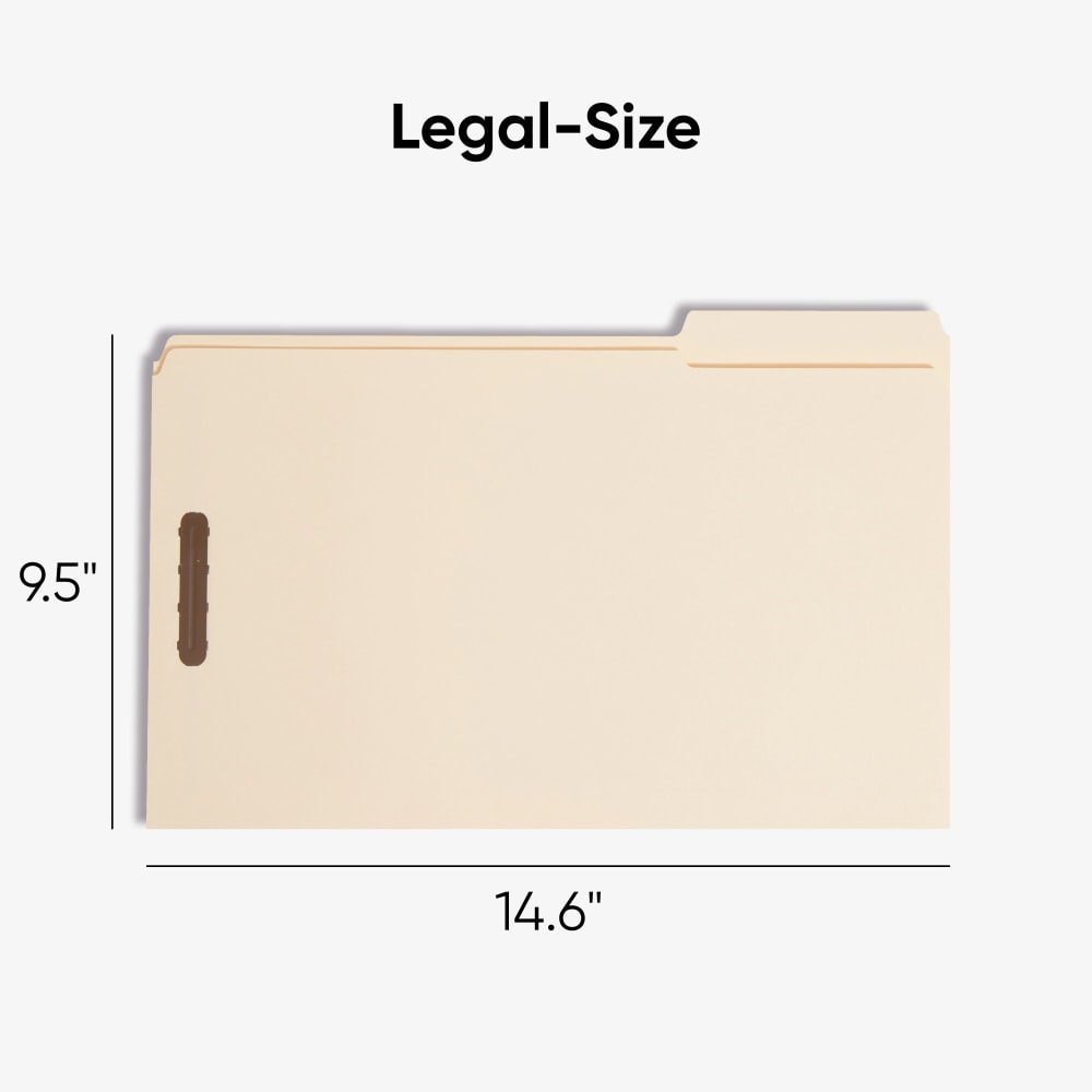 Smead Manila Reinforced Tab Fastener Folders With Two Fasteners, 1in Expansion, 8 1/2in x 14in, Legal, Manila, Box of 50