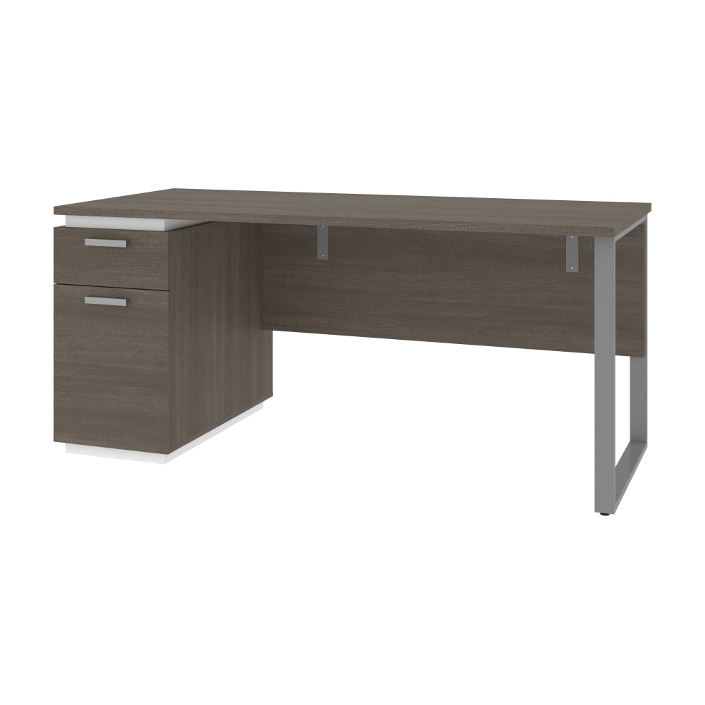 Bestar Aquarius 66inW Computer Desk With Single Pedestal, Bark Gray/White