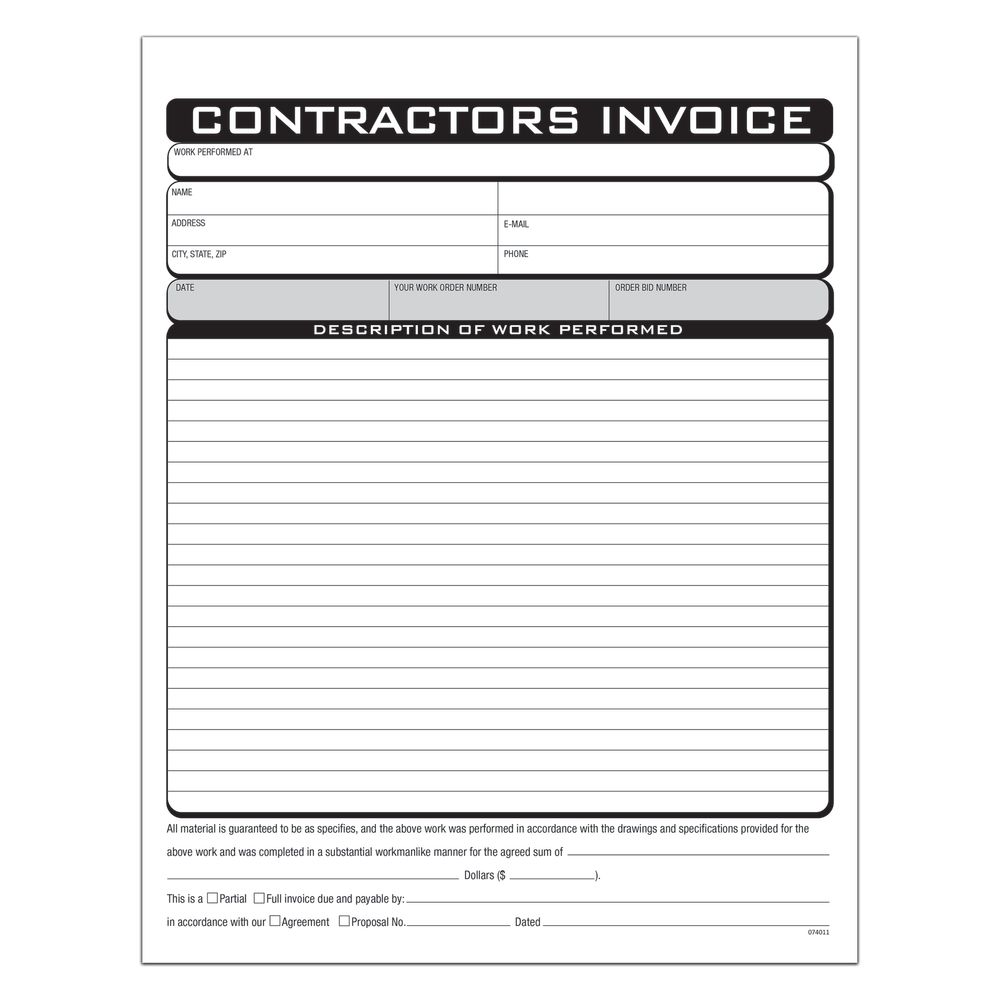 COSCO Contractor Invoice Business Form Book With Slip, 3-Part Carbonless, 8-1/2in x 11in, Book Of 50 Sets