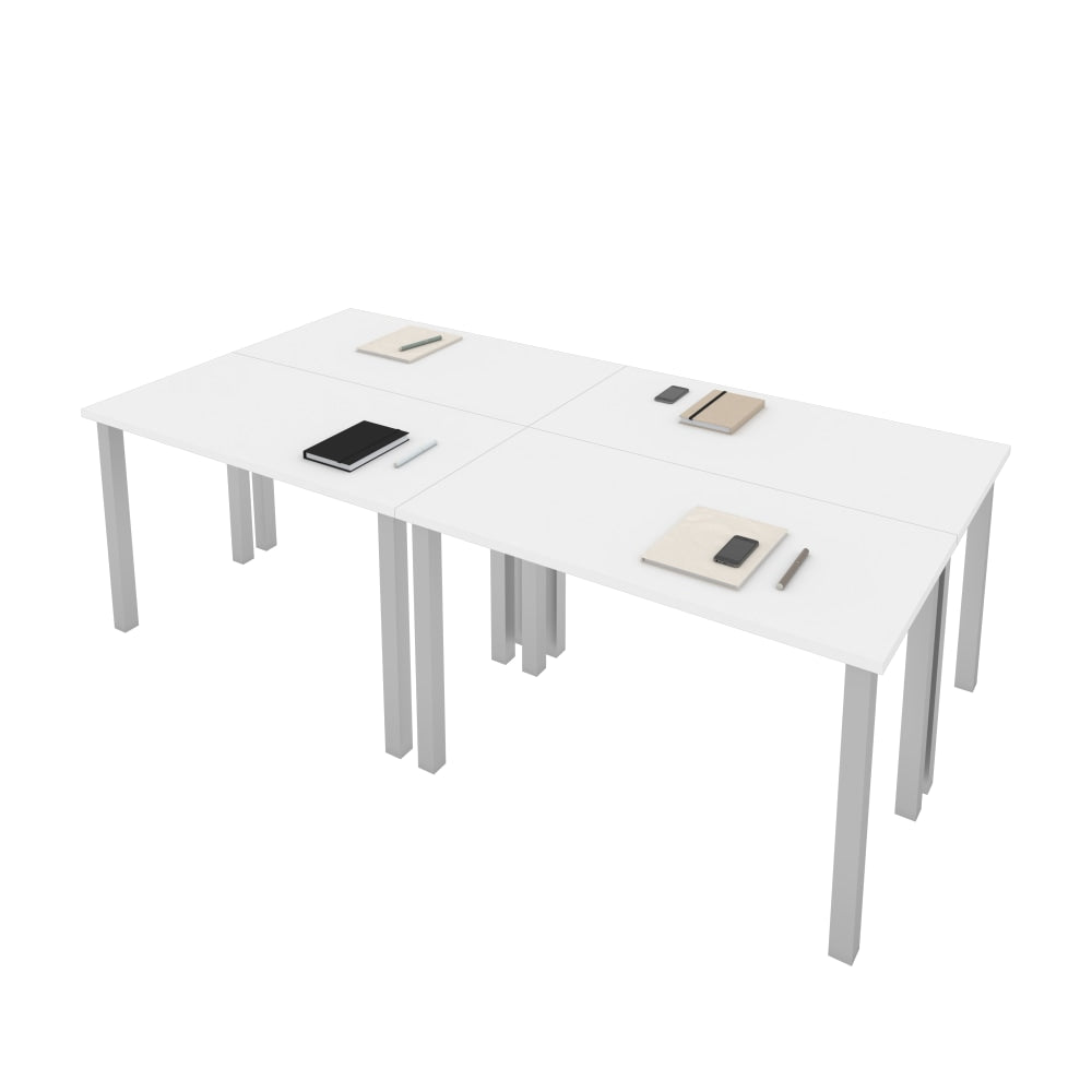 Bestar Universal 48inW Table Computer Desks With Square Metal Legs, White, Set Of 4 Computer Desks