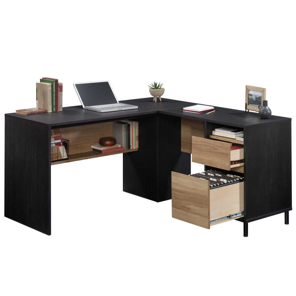 Sauder Acadia Way 59inW L-Shaped Computer Desk, Raven Oak/Timber Oak