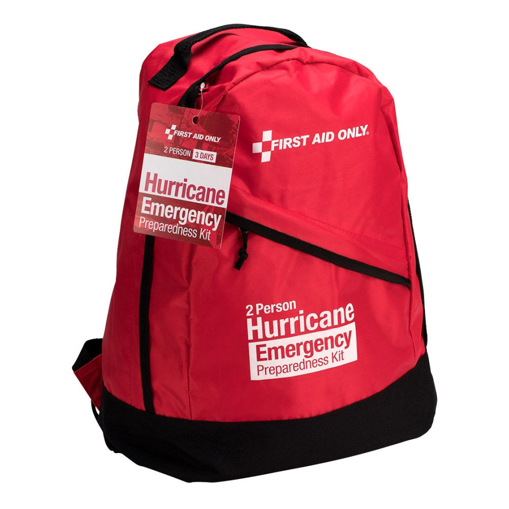 First Aid Only Emergency Preparedness Hurricane Backpack, 2 Person, Red, 54 Pieces