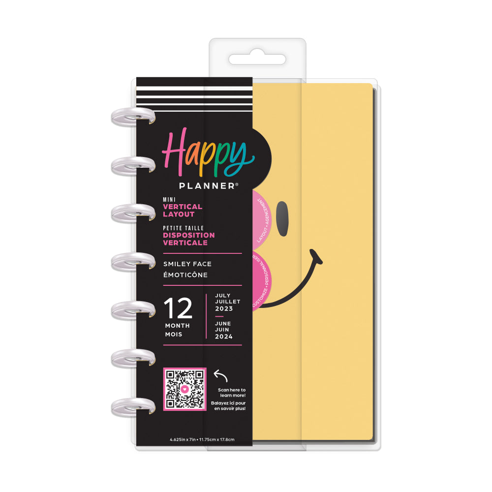 2023-2024 Happy Planner Monthly/Weekly Mini Planner, 4-3/5in x 7in, Smiley Face, July 2023 To June 2024, PPMD12-142