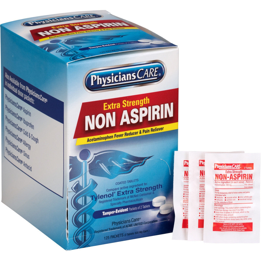 PhysiciansCare Non Aspirin Pain Reliever Medication, 2 Tablets Per Packet, Box Of 125 Packets