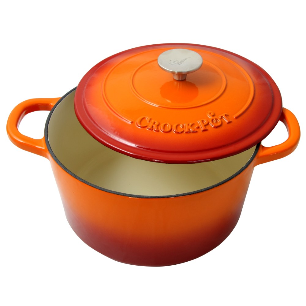 Crock Pot Artisan 5-Quart Enameled Cast Iron Dutch Oven, Sunset Orange