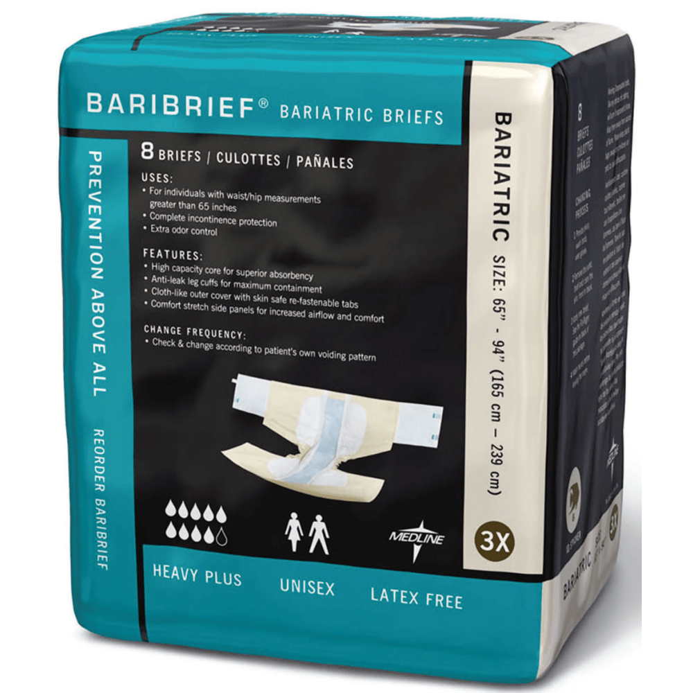 Baribrief Bariatric Disposable Briefs, 65 - 94in, Beige, 8 Briefs Per Bag, Case Of 4 Bags