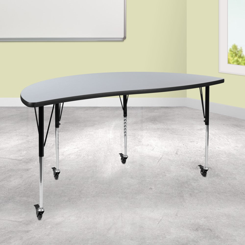 Flash Furniture Mobile Half Circle Wave Flexible Collaborative Thermal Laminate Activity Table With Standard Height-Adjustable Legs, 30inH x 30inW x 60inD, Gray