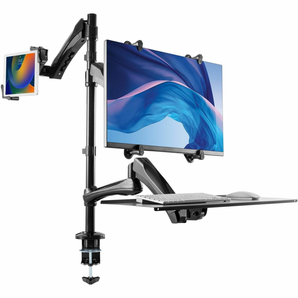 CTA Digital 2-in-1 Adjustable Monitor and Tablet Mount Stand with Keyboard Tray - 1 Display(s) Supported - 27in Screen Support - 1