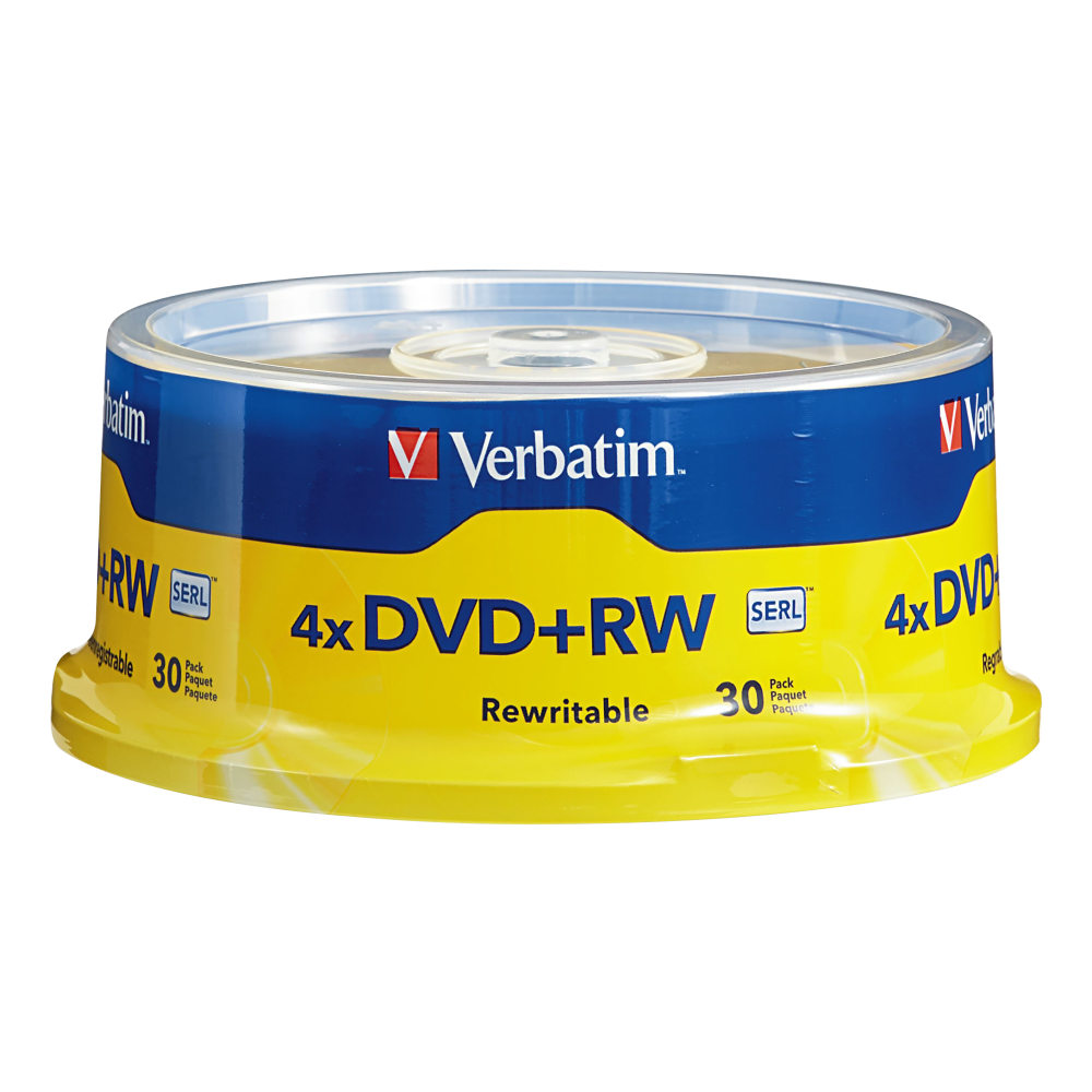 Verbatim DVD+RW Rewritable Media Spindle, 4.7GB/120 Minutes, Pack Of 30