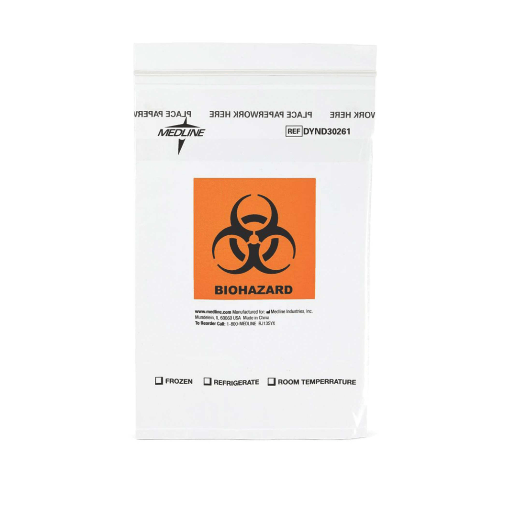 Medline Zip-Style Biohazard Specimen Bags, 6in x 9in, Pack Of 1,000 Bags