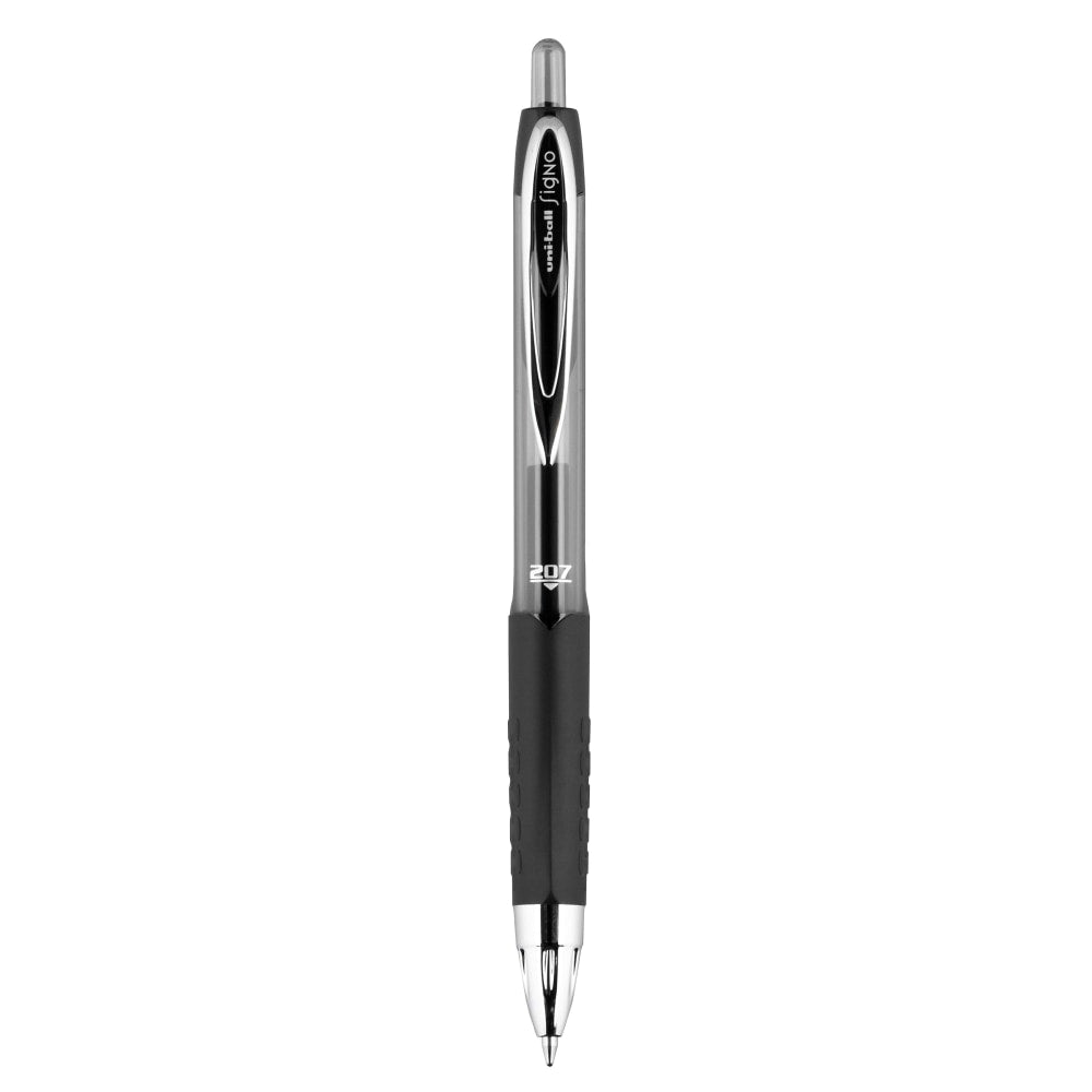 uni-ball 207 Retractable Fraud Prevention Gel Pens, Medium Point, 0.7 mm, Black Barrels, Black Ink, Pack Of 12 Pens