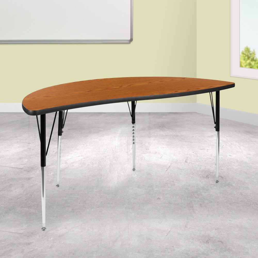 Flash Furniture Half Circle Wave Flexible Collaborative Thermal Laminate Activity Table With Standard Height-Adjustable Legs, 30-1/4inH x 30inW x 60inD, Oak