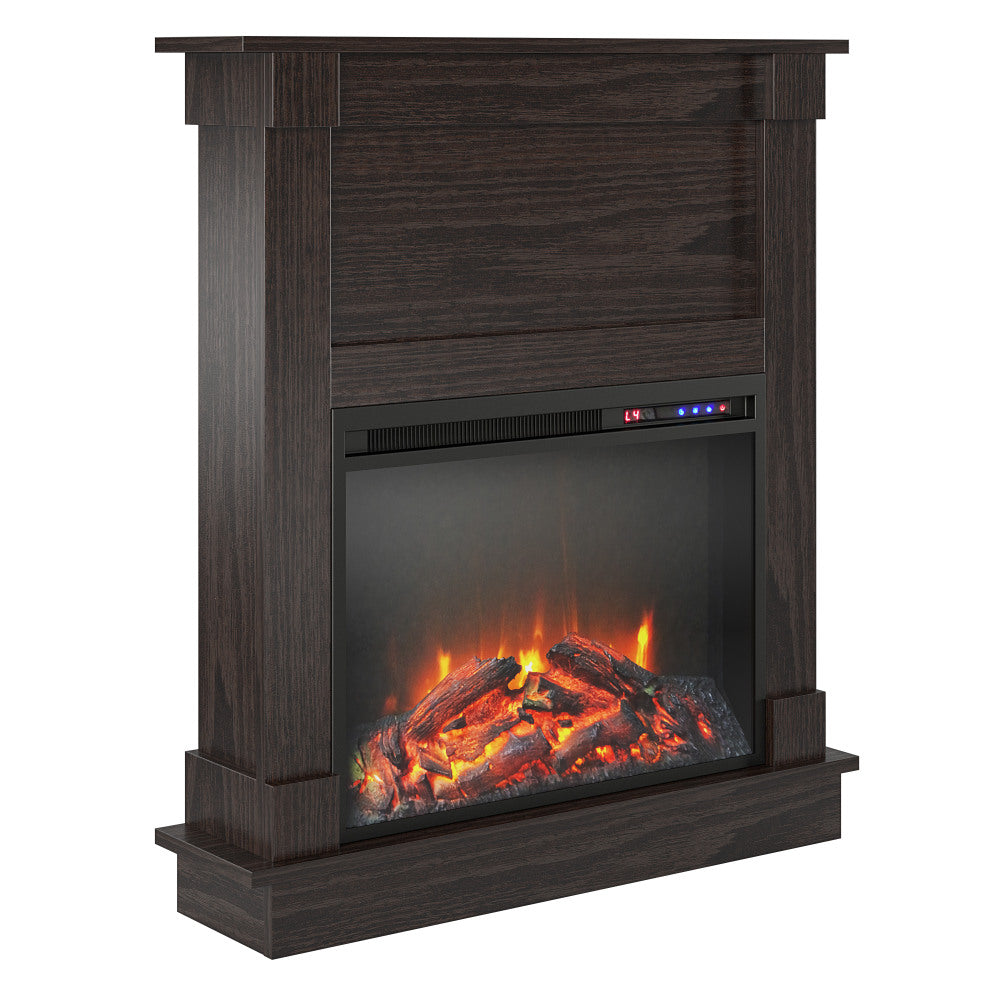 Ameriwood Home Ellsworth Fireplace With Mantel, 31-15/16inH x 31-11/16inW x 7-13/16inD, Espresso