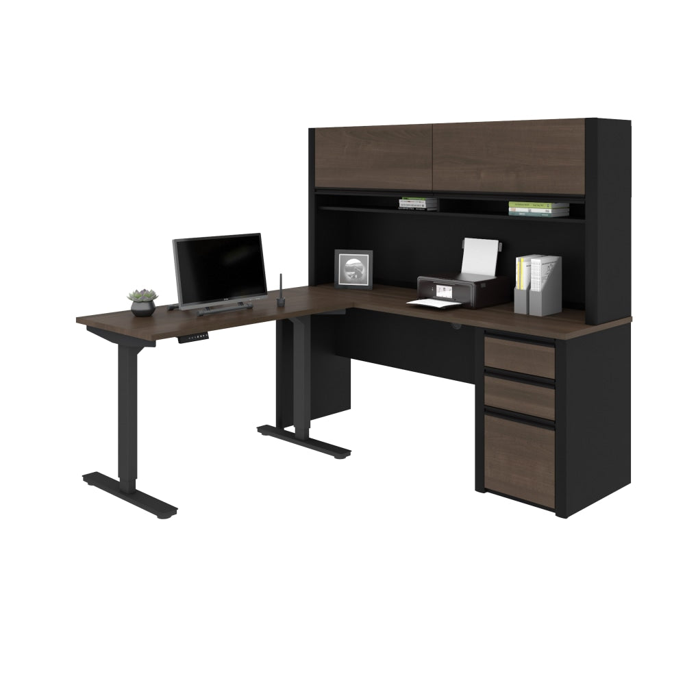 Bestar Connexion 72inW L-Shaped Standing Corner Desk With Pedestal And Hutch, Antigua/Black