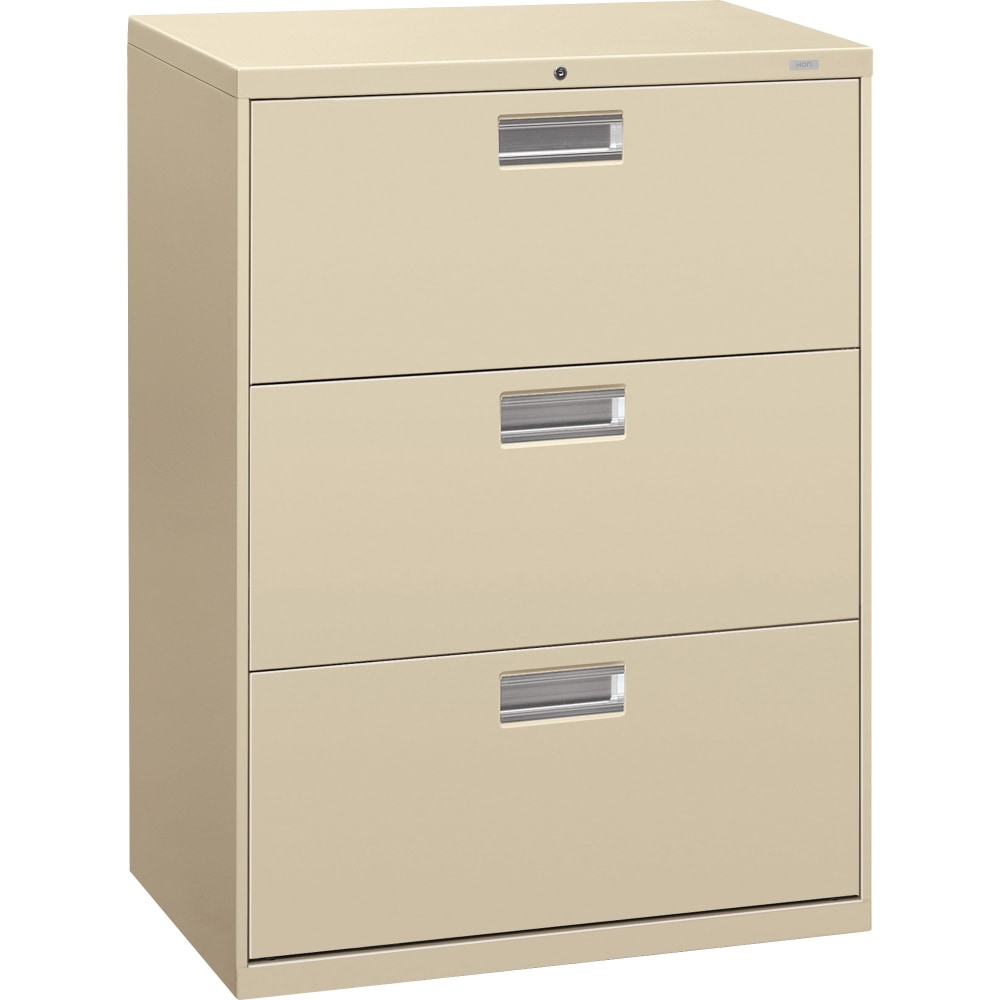 HON 600 30inW x 19-1/4inD Lateral 3-Drawer File Cabinet With Lock, Putty