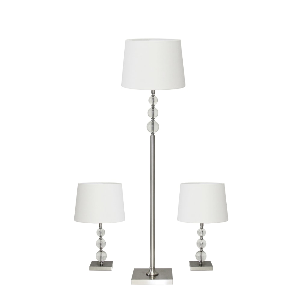 Adesso Olivia Lamps, Off-White Shades/Brushed Steel Bases, Set Of 3