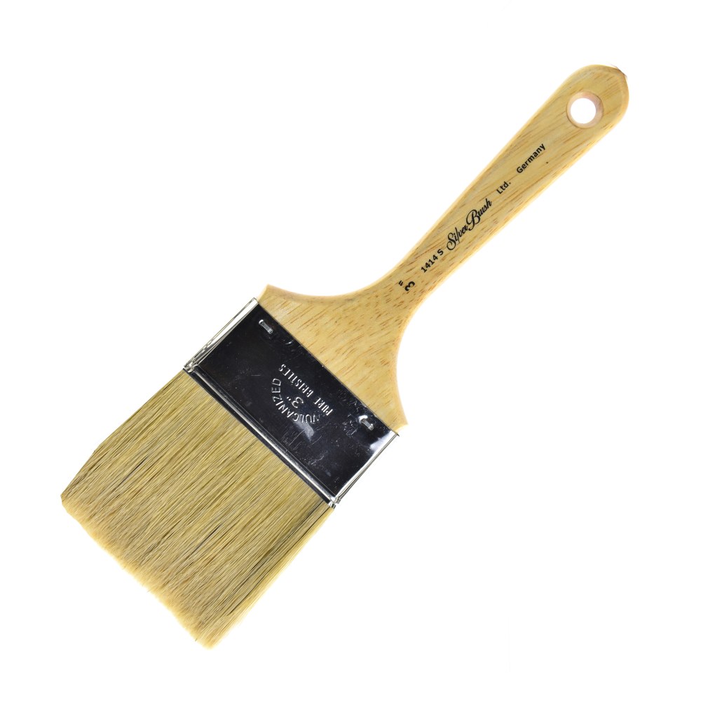 Silver Brush Series 1414S Paint Brush, 3in, Bulletin Cutter, Natural, Yellow