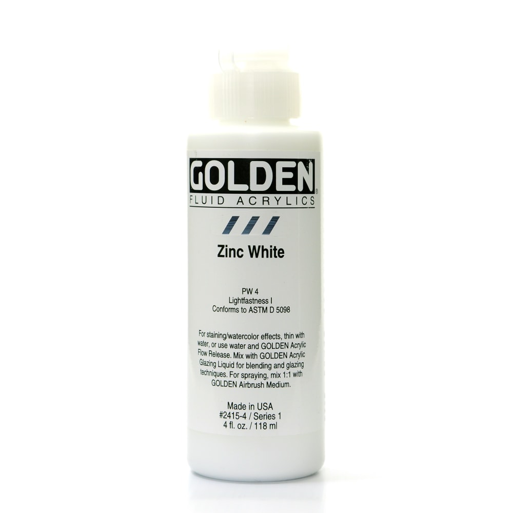 Golden Fluid Acrylic Paint, 4 Oz, Zinc White