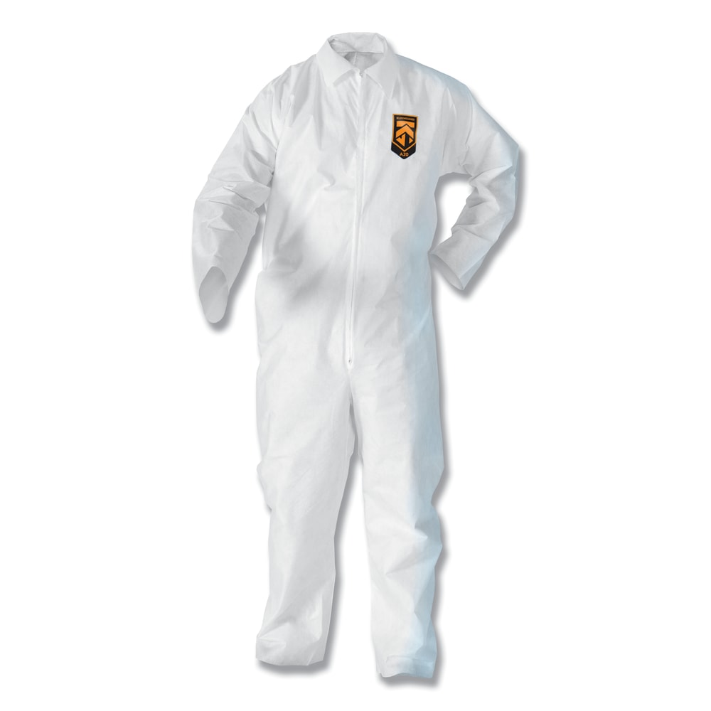 Kimberly-Clark Professional KleenGuard A20 Microforce Particle Protection Coveralls, No Elastic, Zipper Front, 3XL, White, Pack Of 20 Coveralls