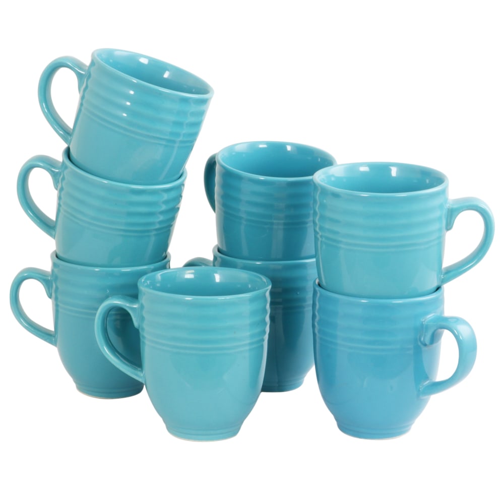 Gibson Plaza Cafe Mugs, 15 Oz, Turquoise, Set Of 8 Mugs