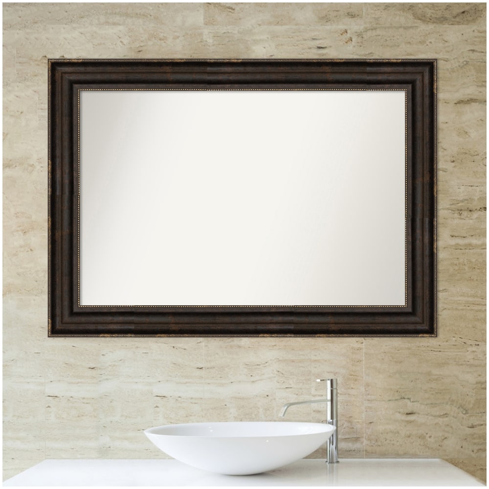 Amanti Art Non-Beveled Rectangle Framed Bathroom Wall Mirror, 30-1/4in x 42-1/4in, Stately Bronze