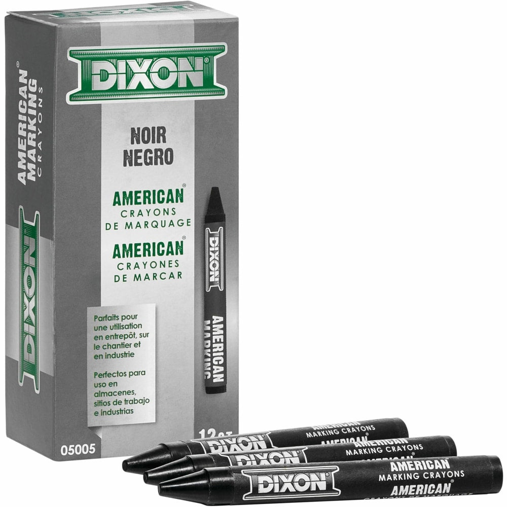 Dixon Long-Lasting Marking Crayons, 5in, Black, Pack of 12