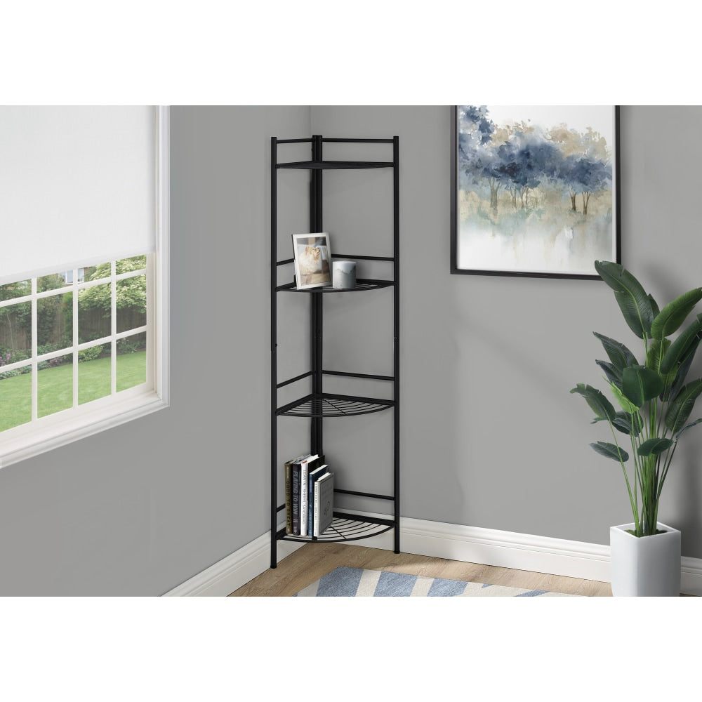 Monarch Specialties Abigail 58inH 4-Shelf Corner Etagere Bookcase, Black