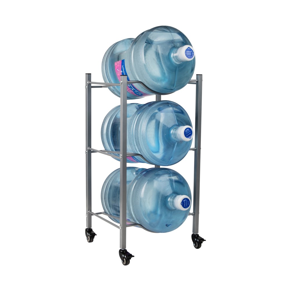 Mind Reader 5 Gallon Water Jug Stand Water 3-Tier Water Cooler Rack Wheels, 31inH x 13-3/4inW x 16-1/2inL, Gray