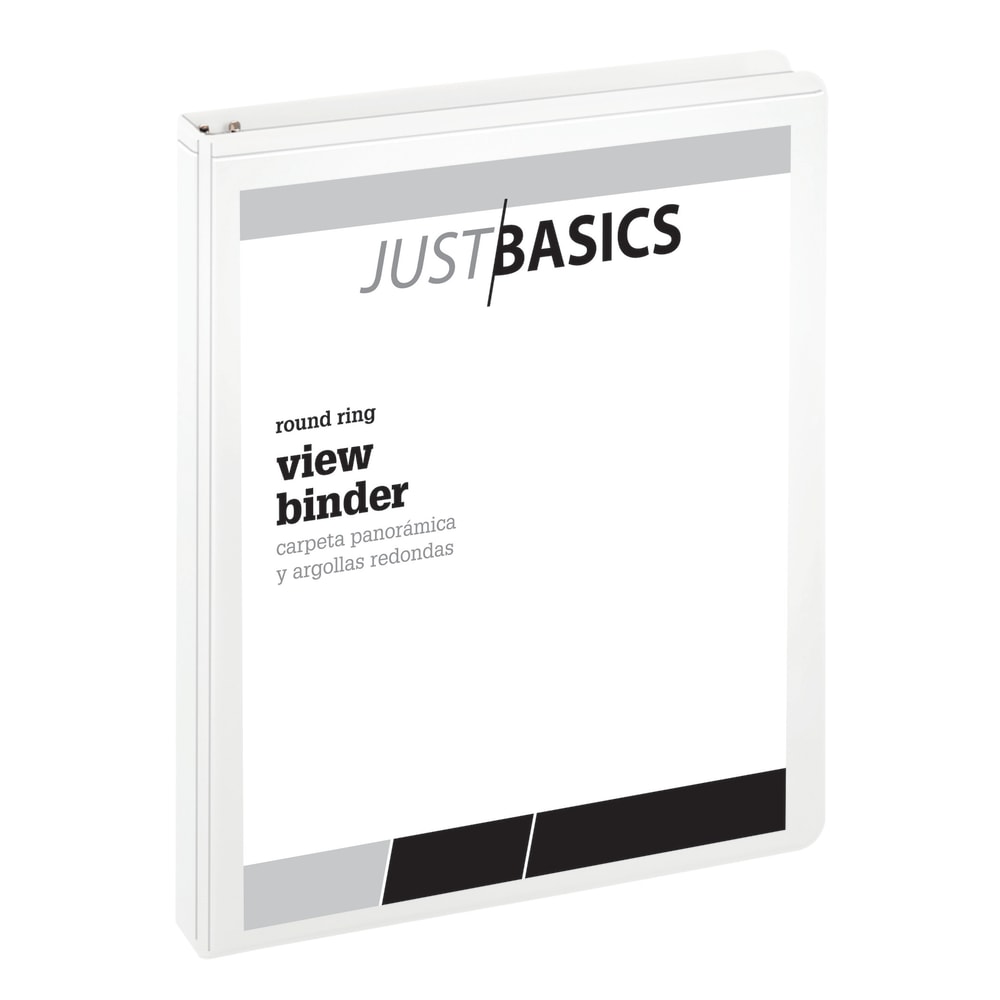 Just Basics Basic View 3-Ring Binder, 1in Round Rings, White