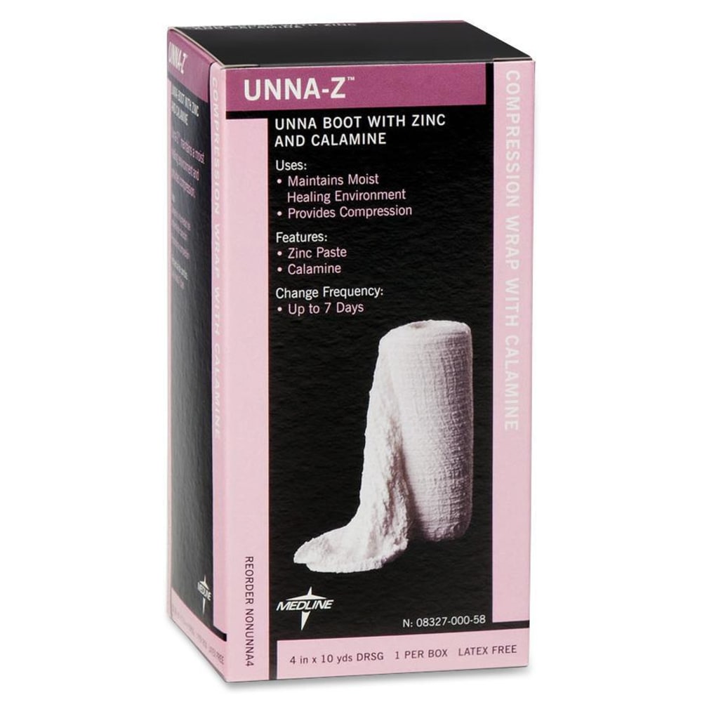 Medline Unna-Z Unna Boot Bandages, With Calamine, 4in x 10 Yd., White, Case Of 12