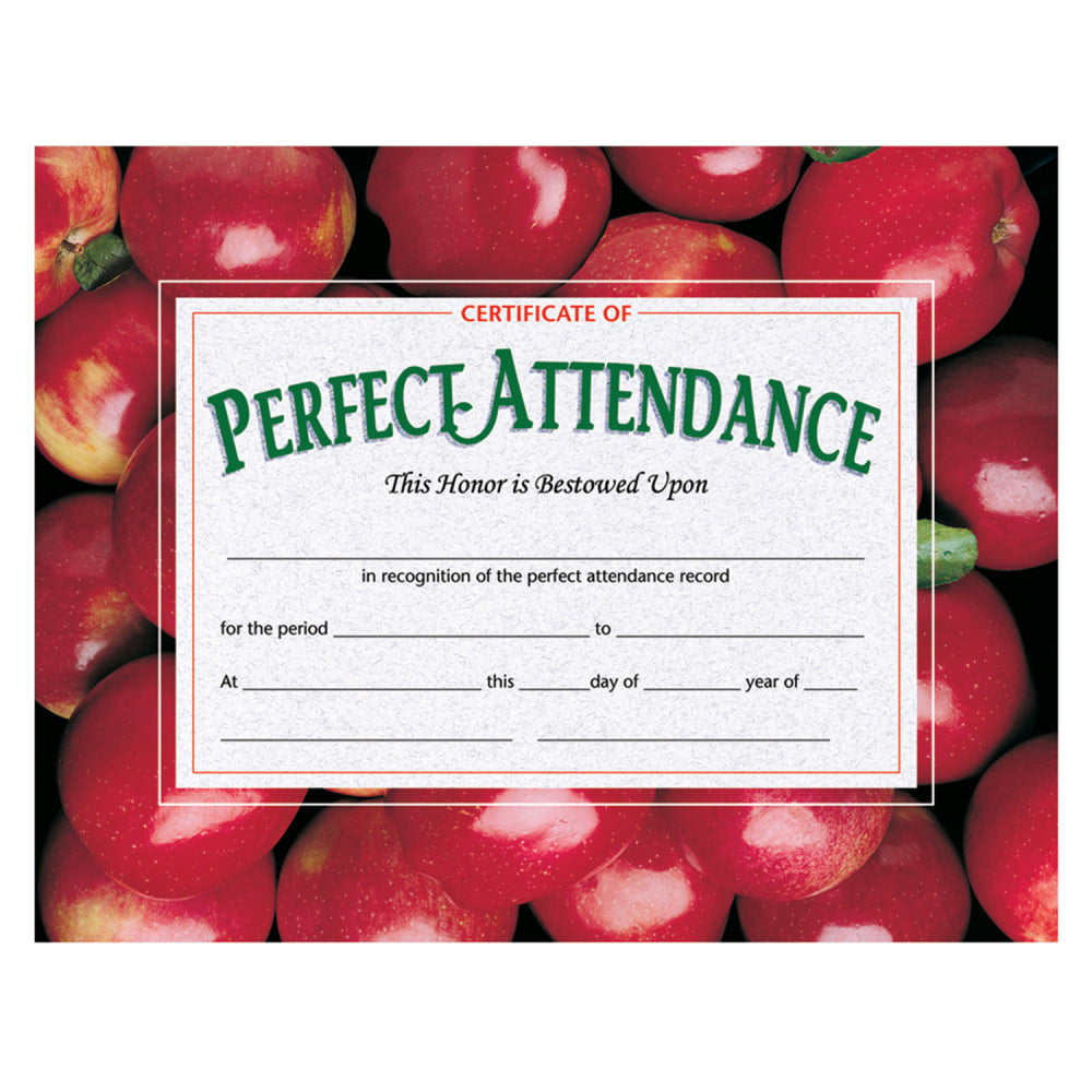 Hayes Certificates, 8-1/2in x 11in, Perfect Attendance, Apples, 30 Certificates Per Pack, Set Of 3 Packs