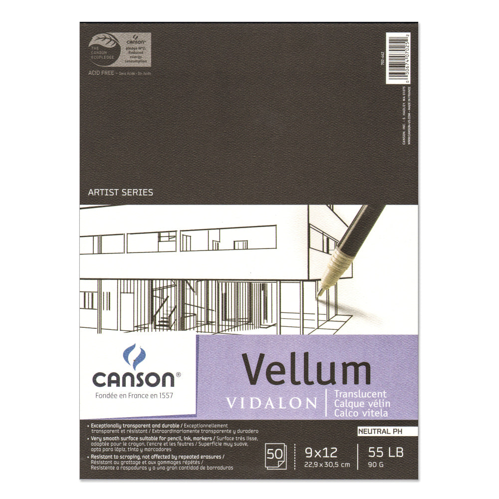 Canson Vidalon Tracing Vellum Pad, 9in x 12in, Pack Of 50 Sheets