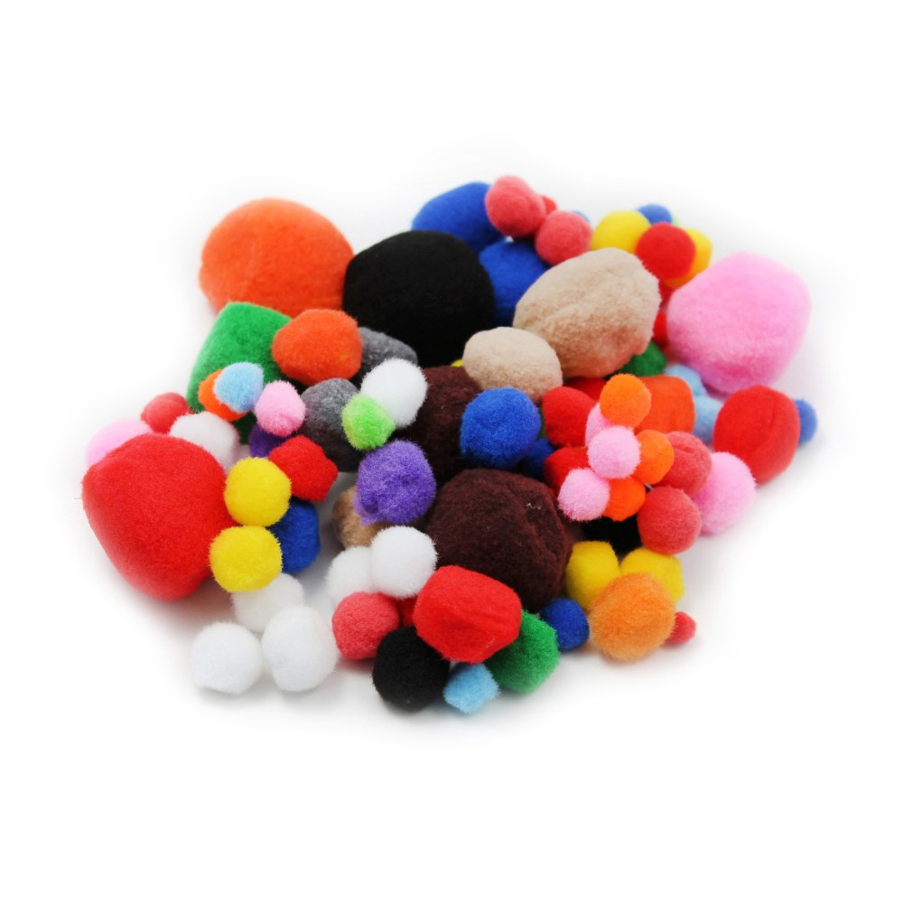 Charles Leonard Pom-Poms, Assorted Colors, 100 Pom-Poms Per Pack, Set Of 6 Packs