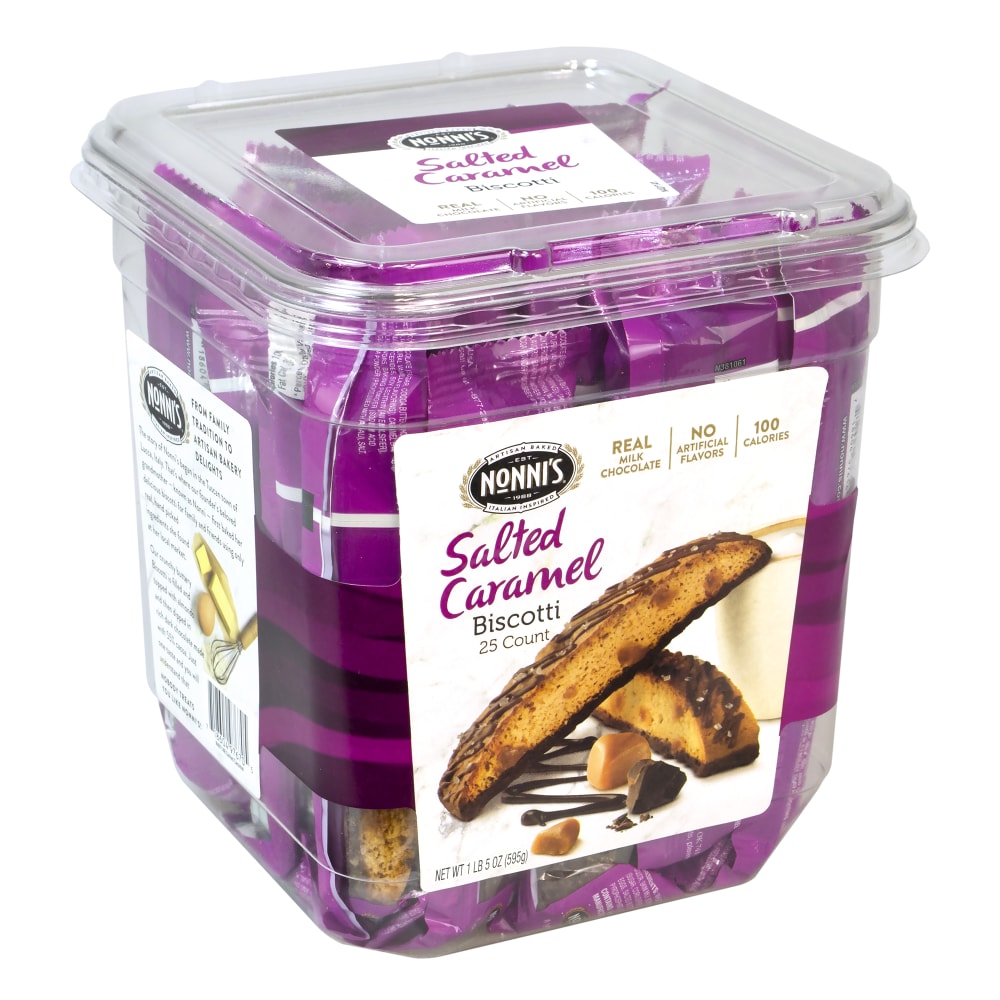 Nonnis Salted Caramel Biscotti, 0.84 Oz, Tub Of 25 Biscotti