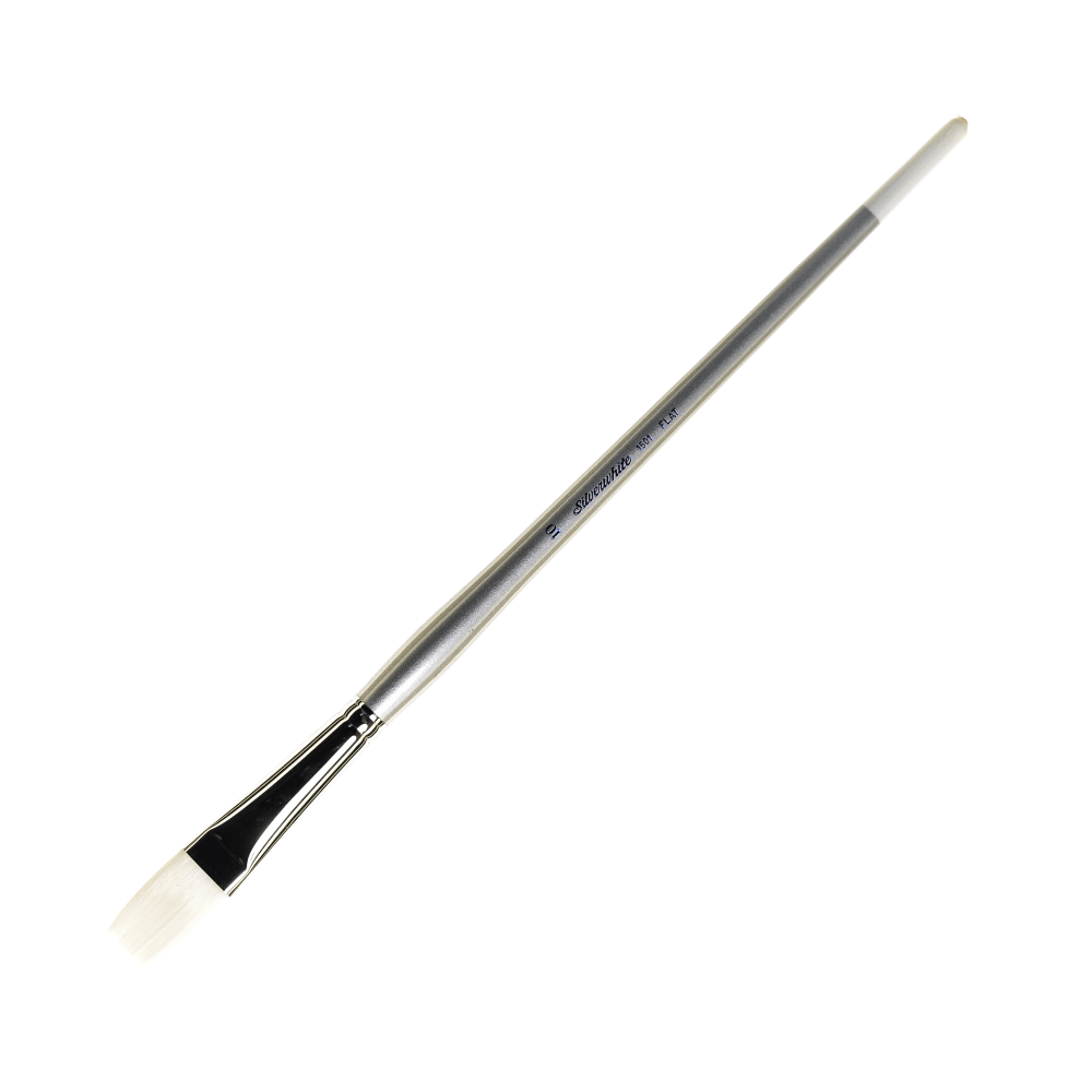 Silver Brush Silverwhite Series Long-Handle Paint Brush, Size 10, Flat Bristle, Synthetic, Silver/White