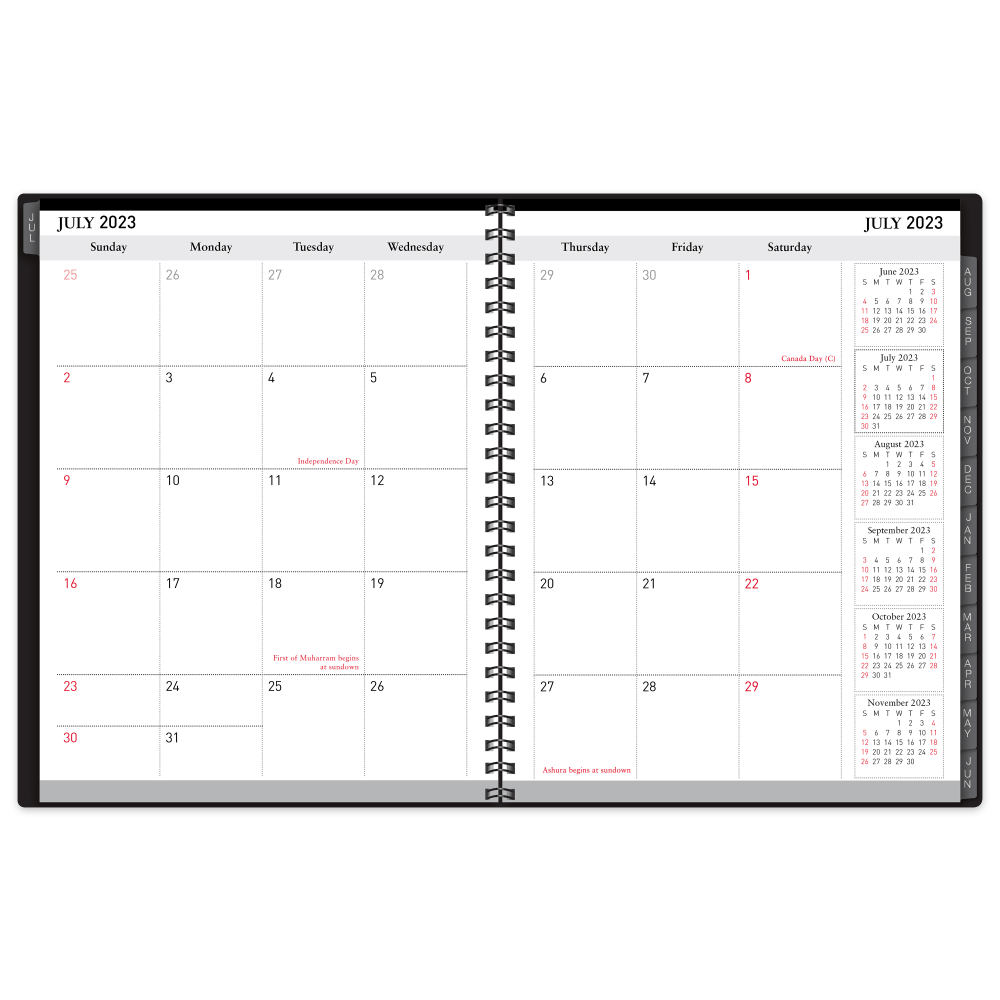 2023-2024 Office Depot Brand 14-Month Weekly/Monthly Academic Planner, Horizontal Format, 8in x 11in, 30% Recycled, Black, July 2023 to August 2024