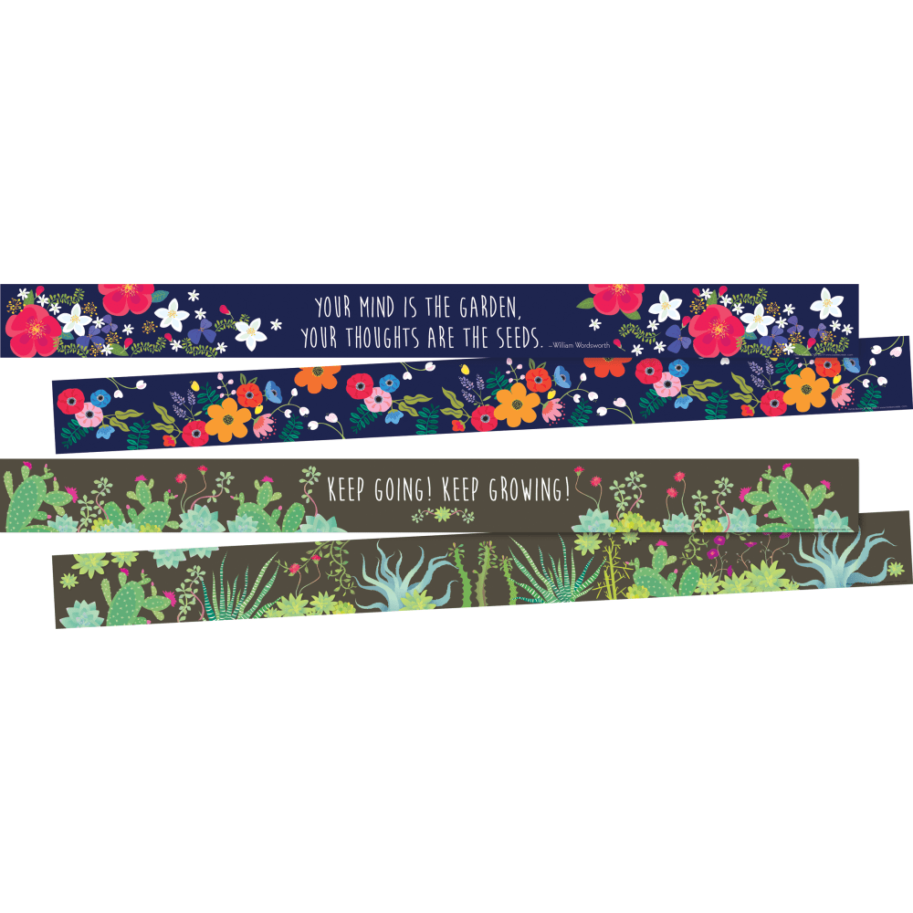 Barker Creek Double-Sided Borders, 3in x 35in, Petals & Prickles, 12 Strips Per Pack, Set Of 2 Packs