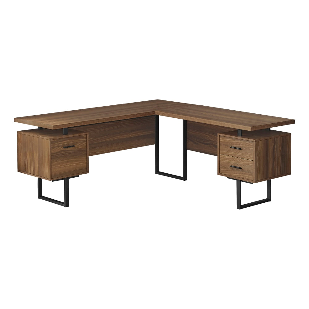 Monarch Specialties Dallas 71inW L-Shaped Corner Desk, Walnut