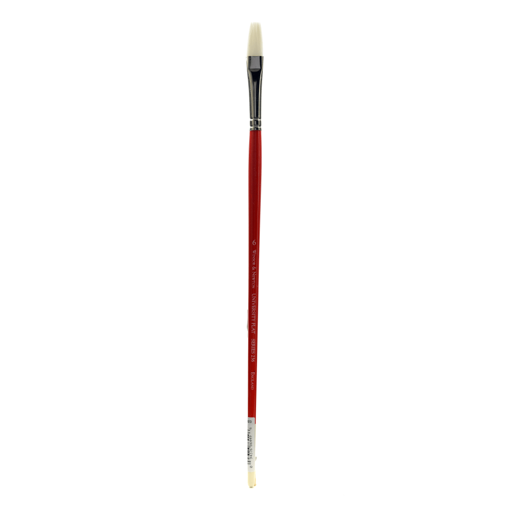 Winsor & Newton University Series Long-Handle Paint Brush 236, Size 6, Flat Bristle, Red