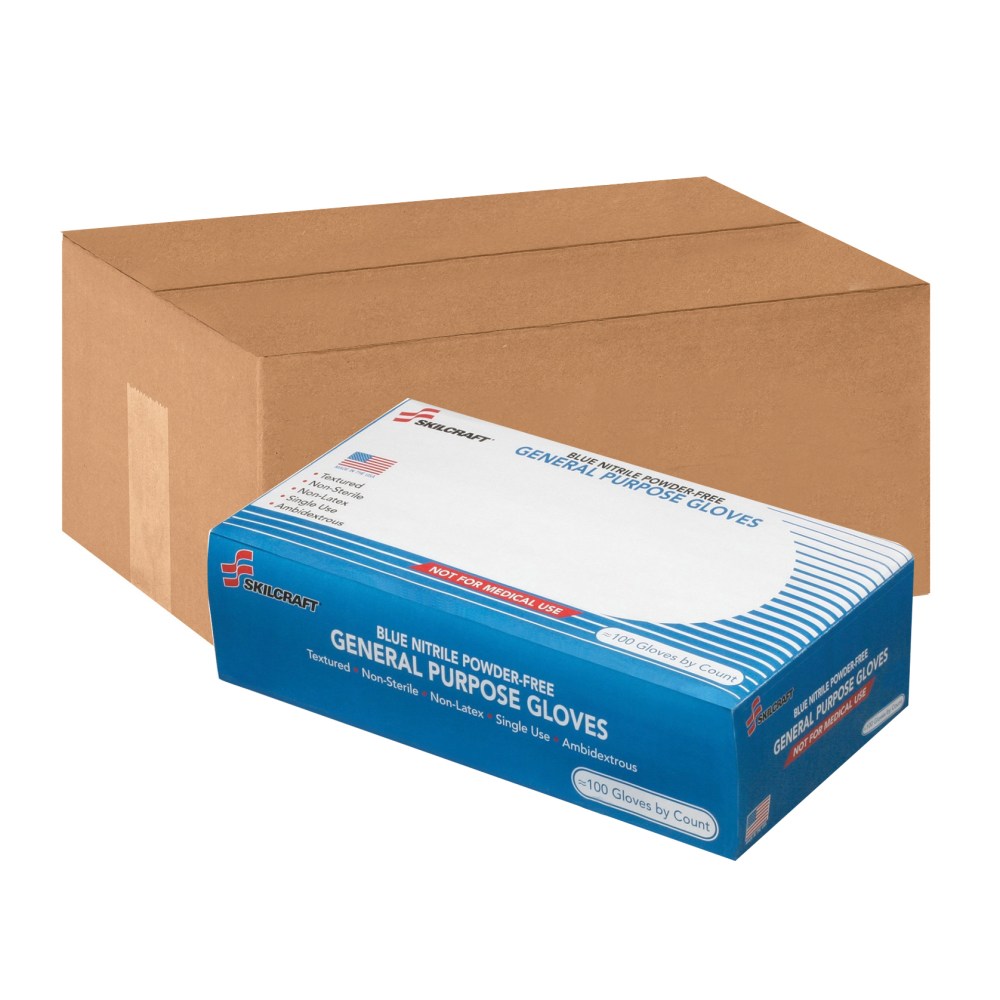 SKILCRAFT Disposable Nitrile General Purpose Gloves, X-Large, Blue, Box Of 100