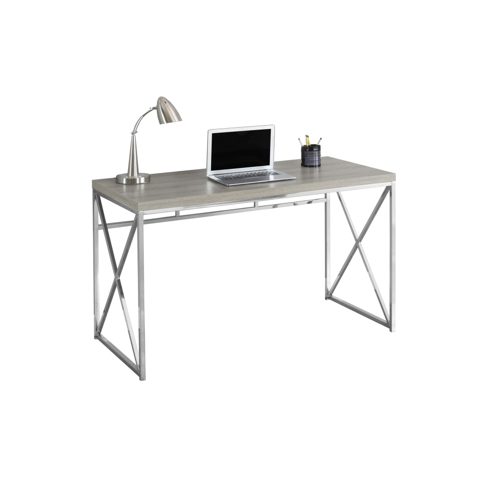 Monarch Specialties Contemporary 48inW Computer Desk With Framed Criss-Cross Legs, Chrome/Dark Taupe