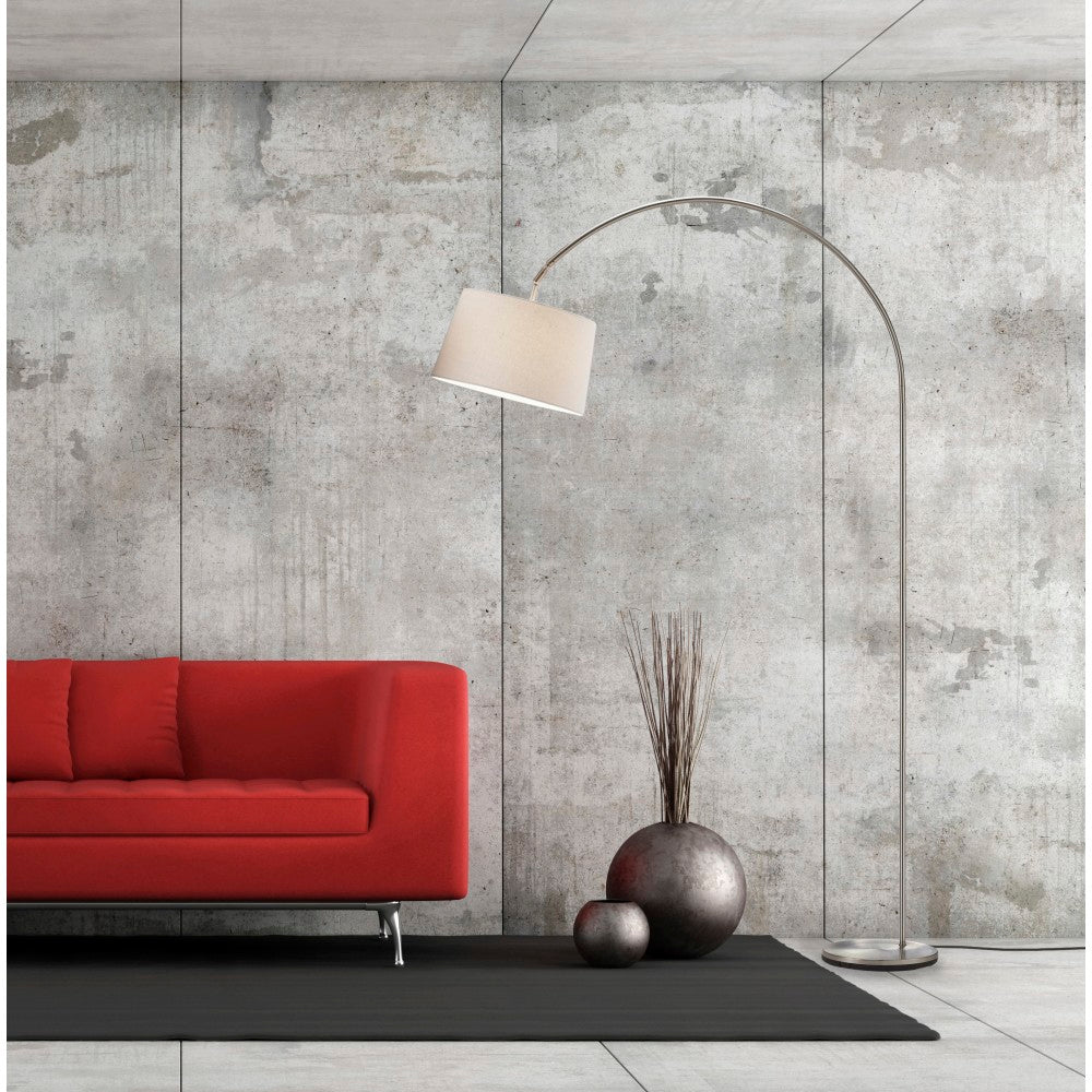 Adesso Goliath Arc Floor Lamp, 83inH, Natural Shade/Brushed Steel Base