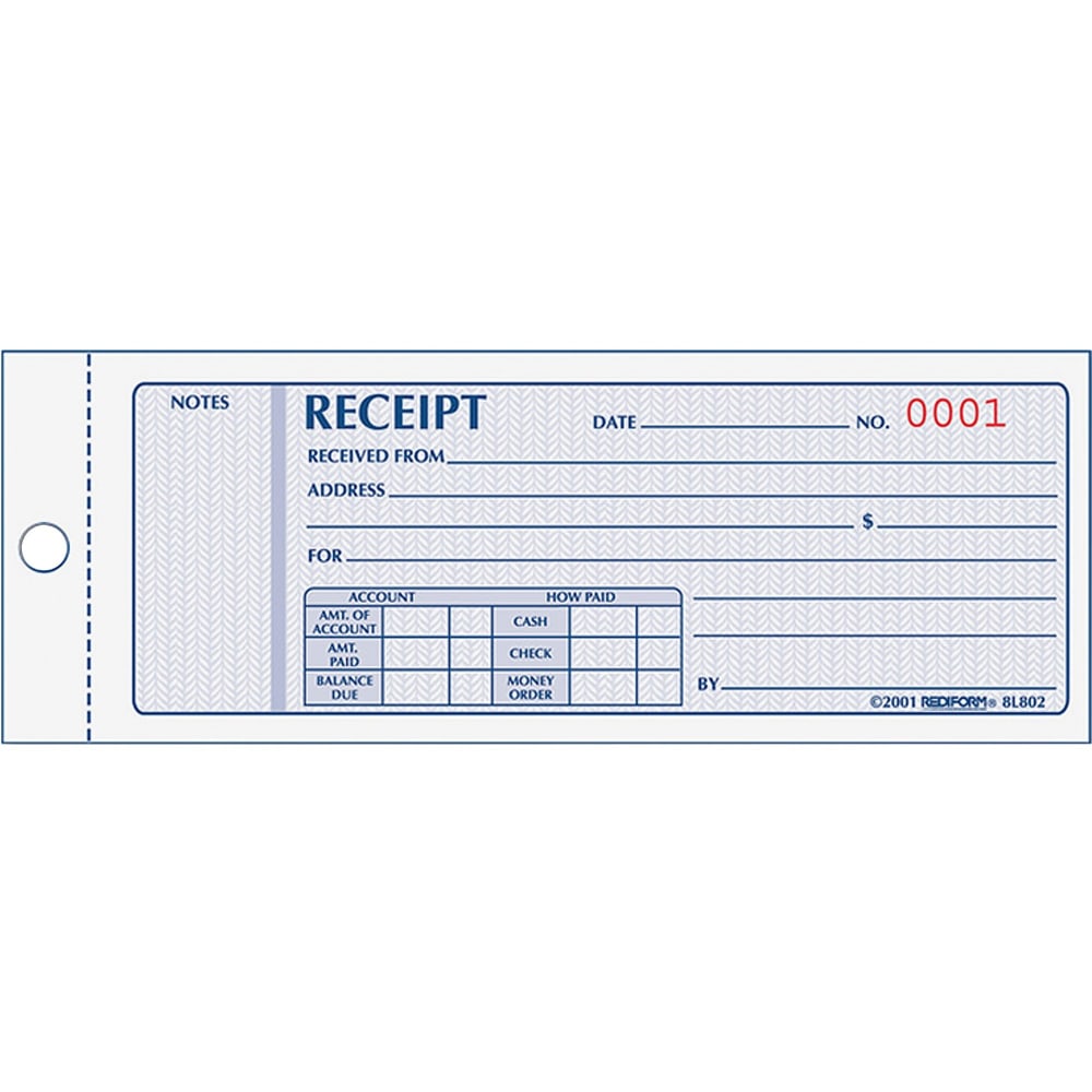 Rediform Monthly Carbonless Receipt Manifold Book - 150 Sheet(s) - 3 PartCarbonless Copy - 7in x 2 3/4in Sheet Size - Assorted Sheet(s) - Blue Print Color - 1 Each