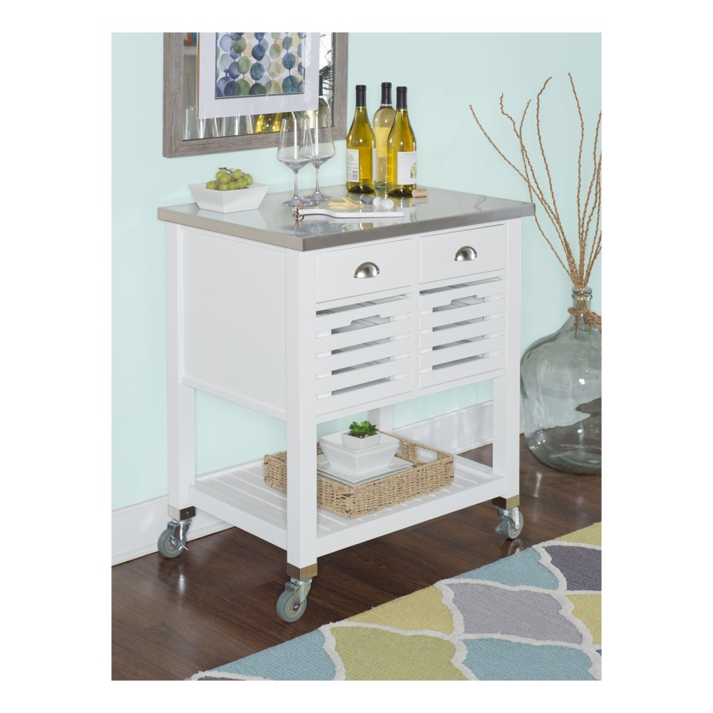 Linon Sherwood Kitchen Cart, 36-1/4inH x 30inW x 22inD, White/Stainless Steel