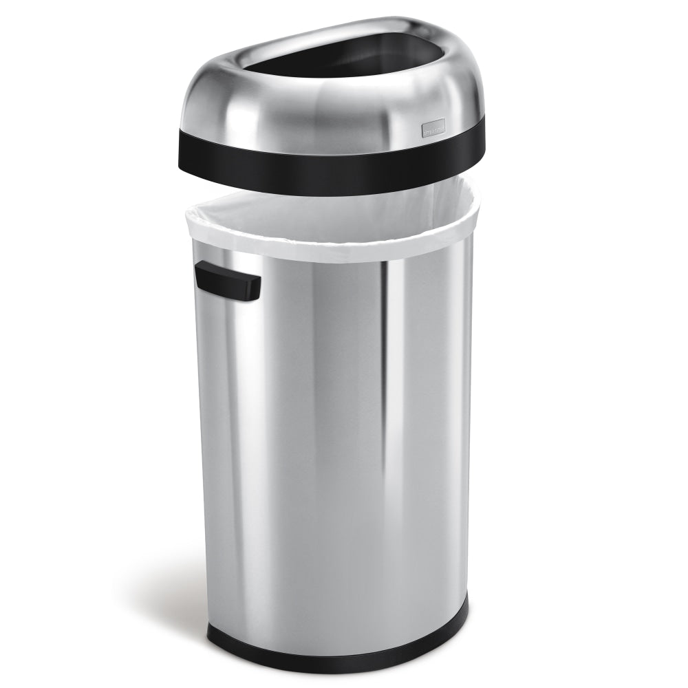 simplehuman Semi-Round Open-Top Commercial Stainless-Steel Trash Can, 16 Gallons, 29-9/10inH x  18-1/2inW x 13-1/10inD, Brushed Stainless Steel