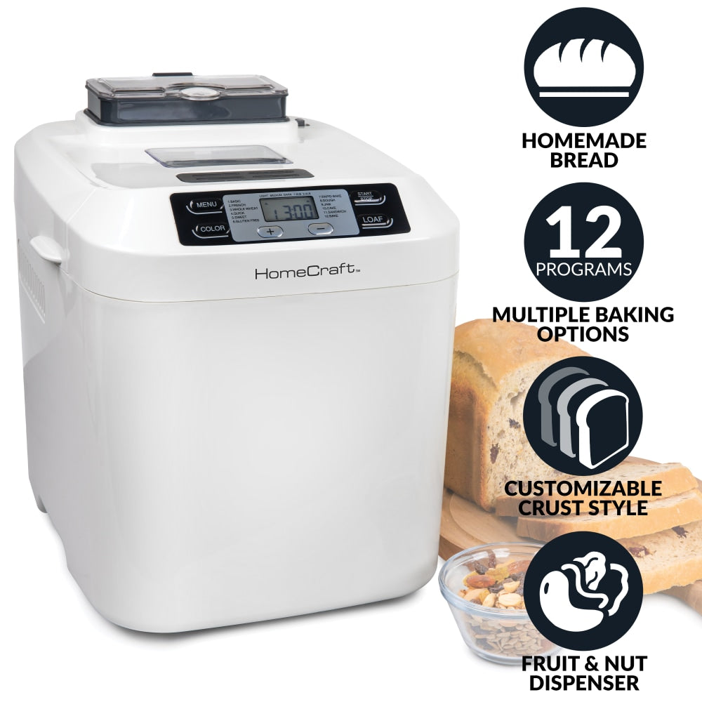 Nostalgia Electrics HomeCraft Programmable 2 Lb Bread Maker With Auto Fruit & Nut Dispenser