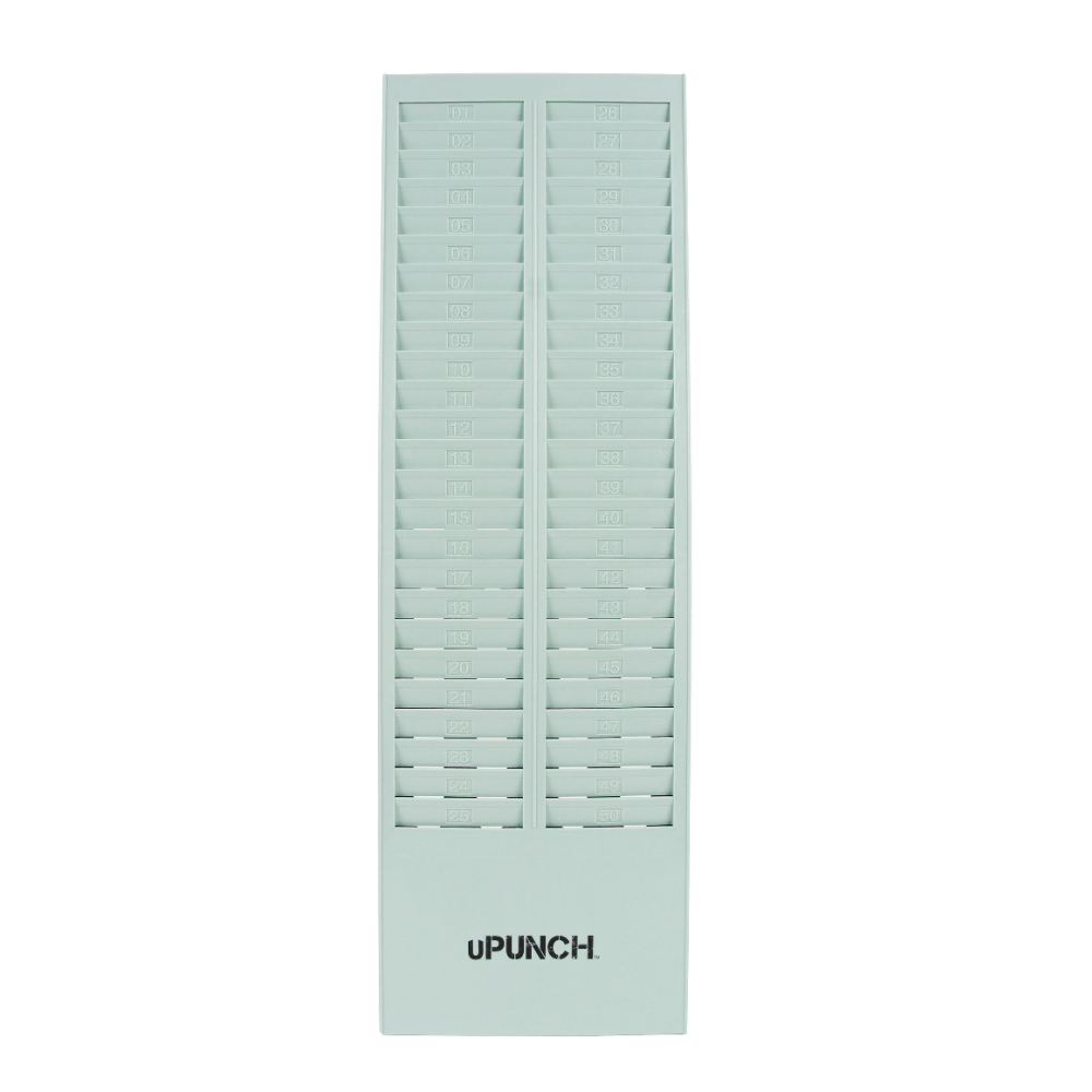 uPunch Time Card Rack, 50 Pockets, 27inH x 8.2inW x 1.4inD, Gray, HNTCR50