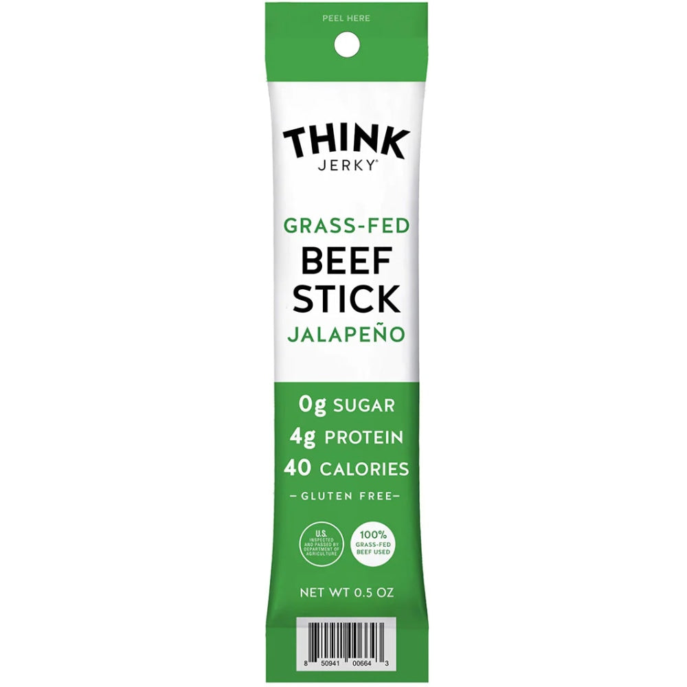 Think Jerky Jalapeno 100% Grass-Fed Beef Sticks, 1 Oz, Box Of 20 Sticks